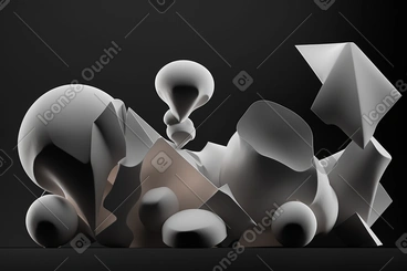 Formes blanches géométriques 3d sur fond noir PNG, SVG