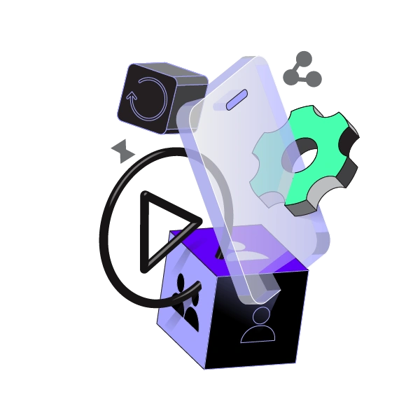 A phone and gear emerging from a box - Incut style illustration