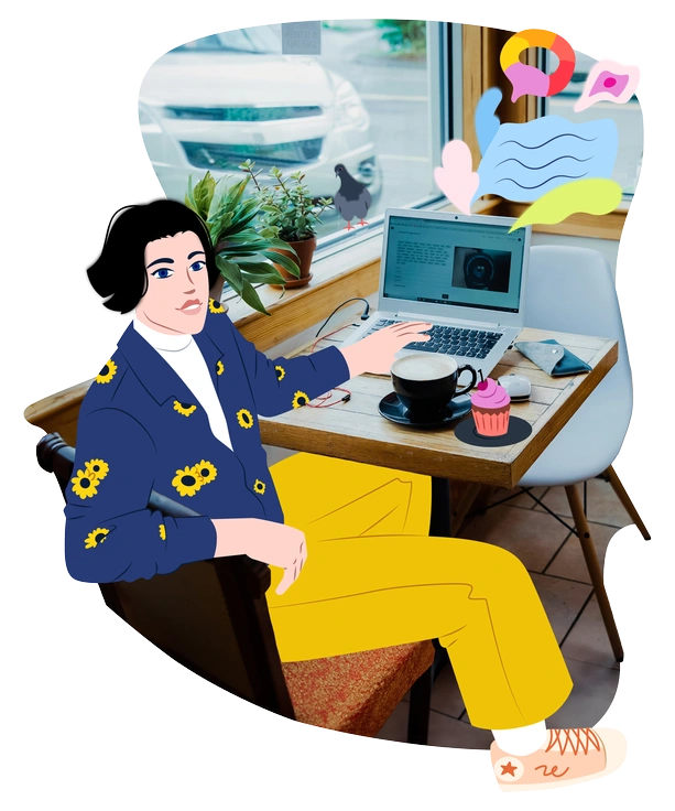 A person sitting at a café table - Everyday style illustration
