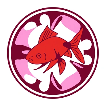 A red betta fish is swimming gracefully inside a kaleidoscope. The vibrant colors form a geometric pattern around the fish, with overlapping shapes radiating from its body. The betta fish's flowing fins contrast beautifully against the intricate design, creating an illusion of movement. The reflection of the fish is visible in the kaleidoscope, enhancing the overall effect of the scene.