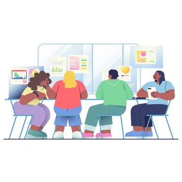 A group of four students is sitting at a rectangular table, each focused on their own holographic screen. The students are of diverse ethnicities, with one having curly brown hair, another with long black hair, a third with short blonde hair, and the last with straight dark hair. Each screen displays colorful graphics and data, illuminating the students' faces with a soft glow. They are wearing casual clothing, with a mix of hoodies and t-shirts. One student is leaning forward, interacting with the holographic interface, while another is taking notes on a tablet placed on the table. The background shows a modern classroom setting with sleek furniture and large windows allowing natural light to filter in.