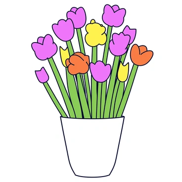 A bouquet composed of various cactus flowers, showcasing vibrant colors. The arrangement features tall, thin green stems with clusters of bright pink, yellow, and orange blossoms. Each flower has distinct petal shapes, some being round while others are elongated. The bouquet is placed in a simple white vase that contrasts with the vivid colors of the flowers. The background is minimalistic, emphasizing the beauty of the floral arrangement.