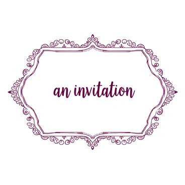 A white invitation card is prominently displayed in the center. The card features "an invitation" written in an elegant script font at the top in a graceful, flowing style. Surrounding the card is a delicate lace border, intricately designed with fine details that create an elegant frame. The lace border has a subtle texture that enhances its delicacy, contrasting nicely with the smooth appearance of the card itself.