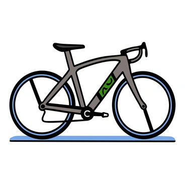 A sleek bicycle with a streamlined frame and an aerodynamic shape. The frame is made of lightweight carbon fiber, showcasing a glossy finish. The wheels are thin and feature high-performance tires with a tread pattern designed for speed. The handlebars are low and curved, equipped with advanced digital technology displaying information like speed and distance. The bicycle is positioned on a smooth surface, highlighting its modern design and advanced engineering details.