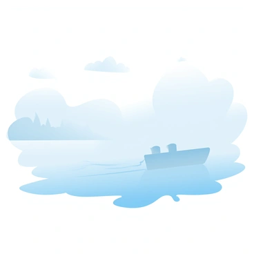 A wake trailing behind a small boat is fading into a thick layer of fog that envelops the water. The surface of the water exhibits a smooth, glassy texture, reflecting the muted colors of the environment. The fog appears dense and heavy, creating an ethereal atmosphere. Surrounding the wake, the edges of the fog blur the outlines of distant trees and shoreline, shrouded in mystery. The scene conveys a sense of serenity and stillness, inviting the viewer to ponder what lies beyond the thick curtain of mist.