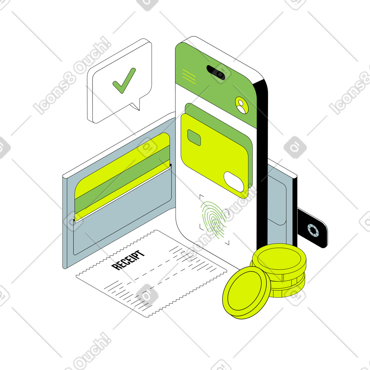 Ilustração de Digital wallet and smartphone security interface, Secure online banking em no estilo Isometric para baixar em PNG, SVG