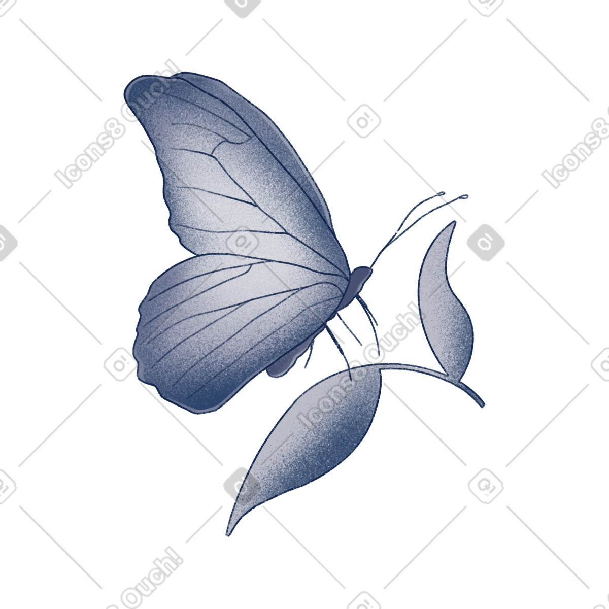 Butterfly sitting on a leaf illustration in Haze style download in PNG, SVG