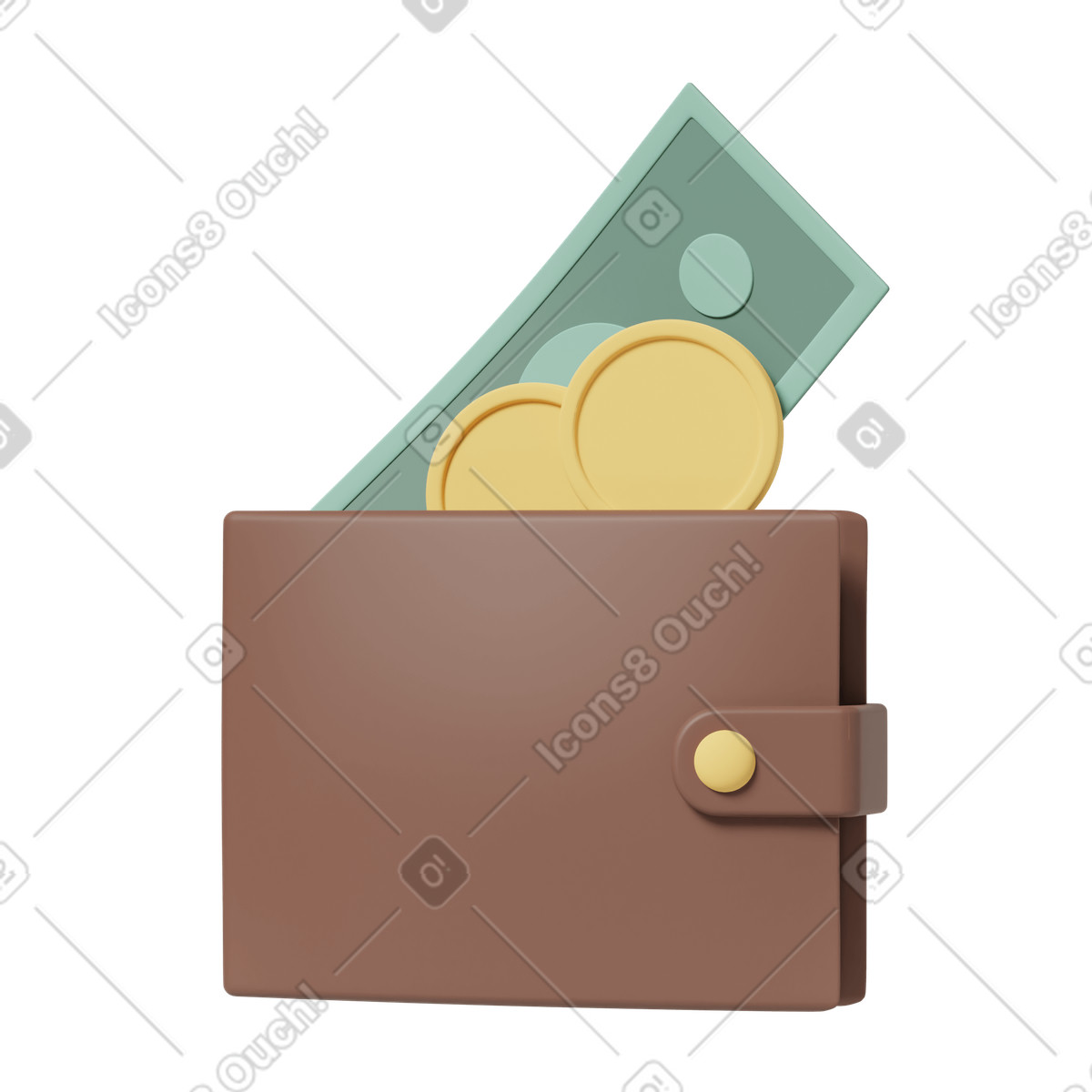 3D Casual life スタイルの Wallet with money のイラストをPNG、SVG形式でダウンロード