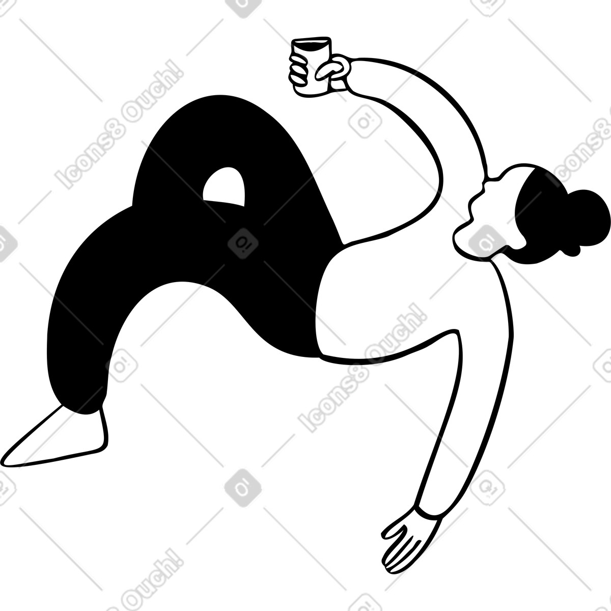 Frau liegt mit einer tasse in der hand-Illustration im Journal-Stil als Download PNG, SVG