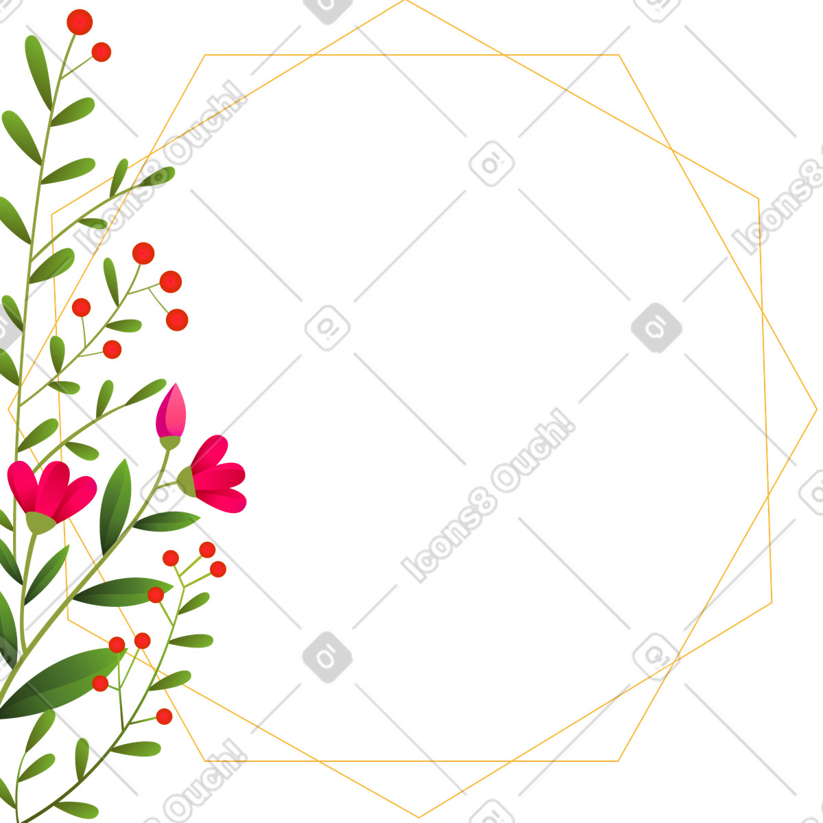 Blossom スタイルの 金色のダイヤモンドフレームと赤い小さな花のinstagram投稿 のイラストをPNG、SVG形式でダウンロード