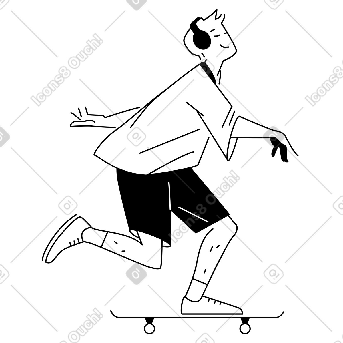 Person skateboarding with headphones illustration showcasing urban lifestyle activism clipart in free vectors