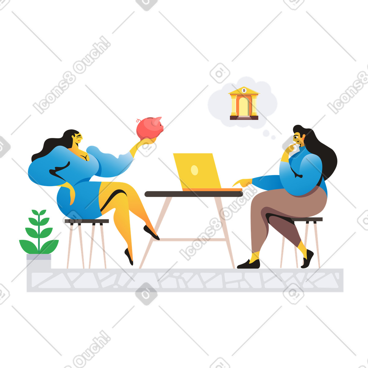 Frauen machen eine gewinnbringende investition-Illustration im Jaconda-Stil als Download in PNG, SVG