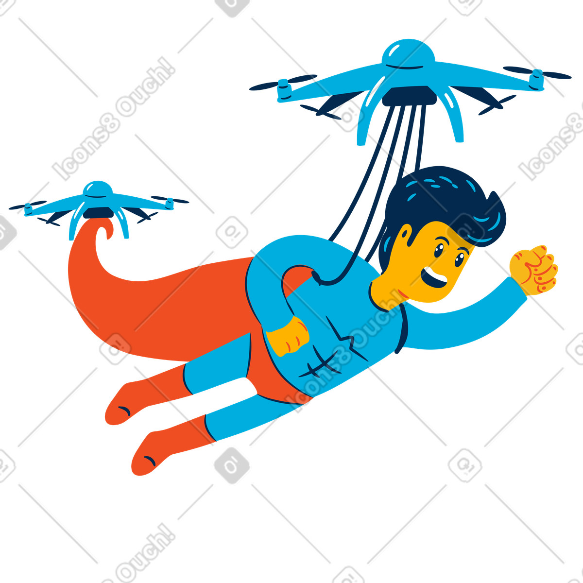 Illustration Les drones aident super-héros à voler dans le style Flame télécharger aux formats PNG, SVG