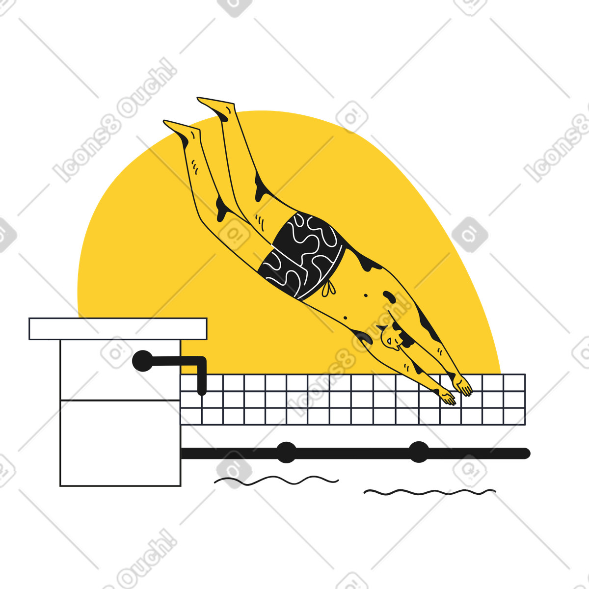 Man diving into a swimming pool illustration in Taxi style download in PNG, SVG
