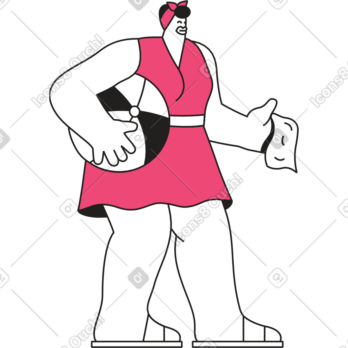 Frau in einem kleid mit tupfen ball der hand-Illustration im Dazzle Line-Stil als Download PNG, SVG