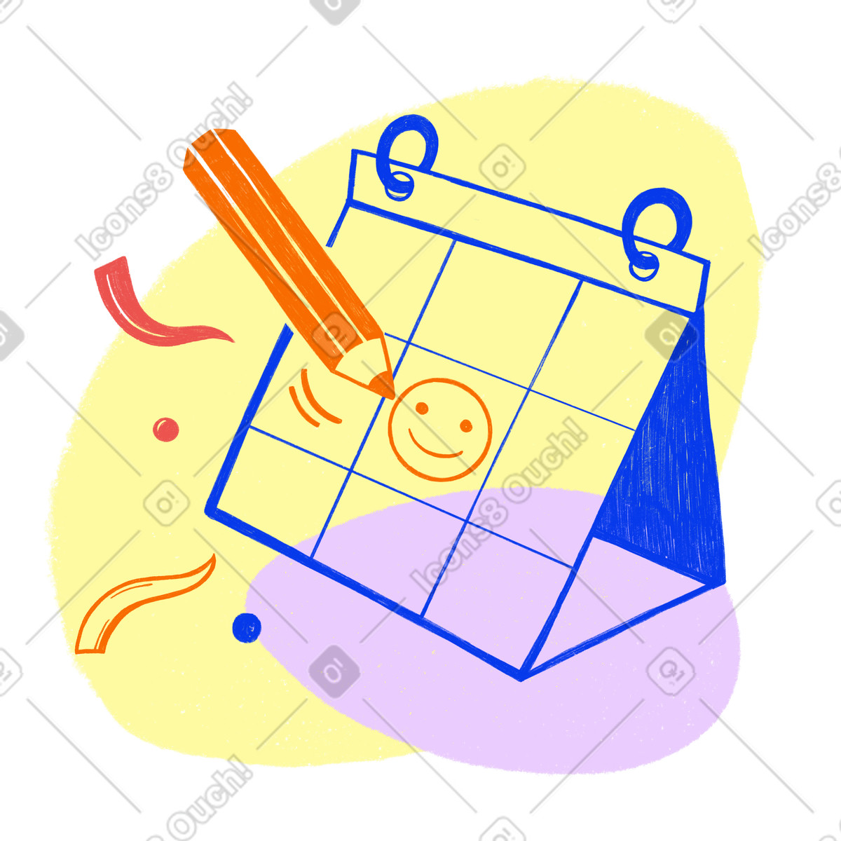 Ilustração de Calendário mesa com carinha sorridente e bom humor em no estilo Biro para baixar em PNG, SVG