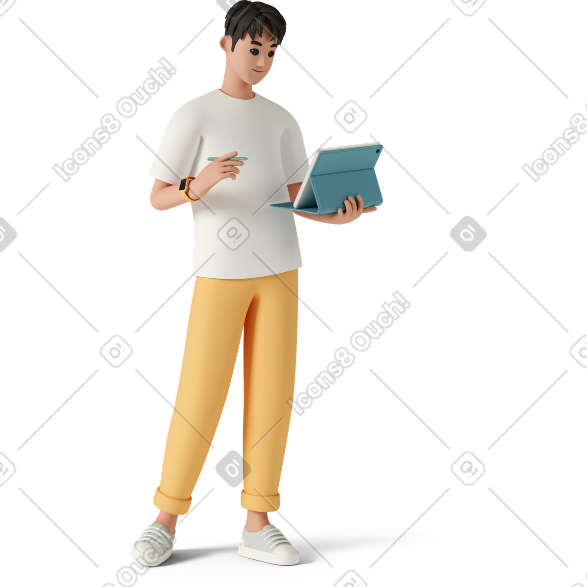 3D Casual life 스타일의 Young man with tablet 일러스트레이션 PNG, SVG 다운로드