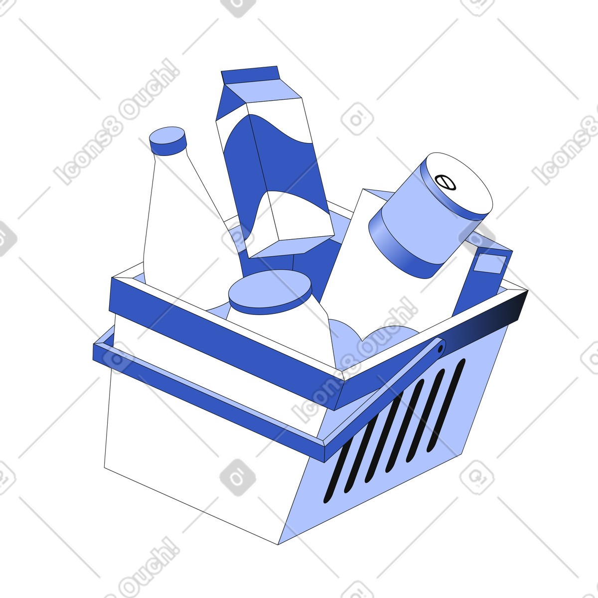 Shopping basket full of groceries animated illustration in GIF, Lottie (JSON), AE