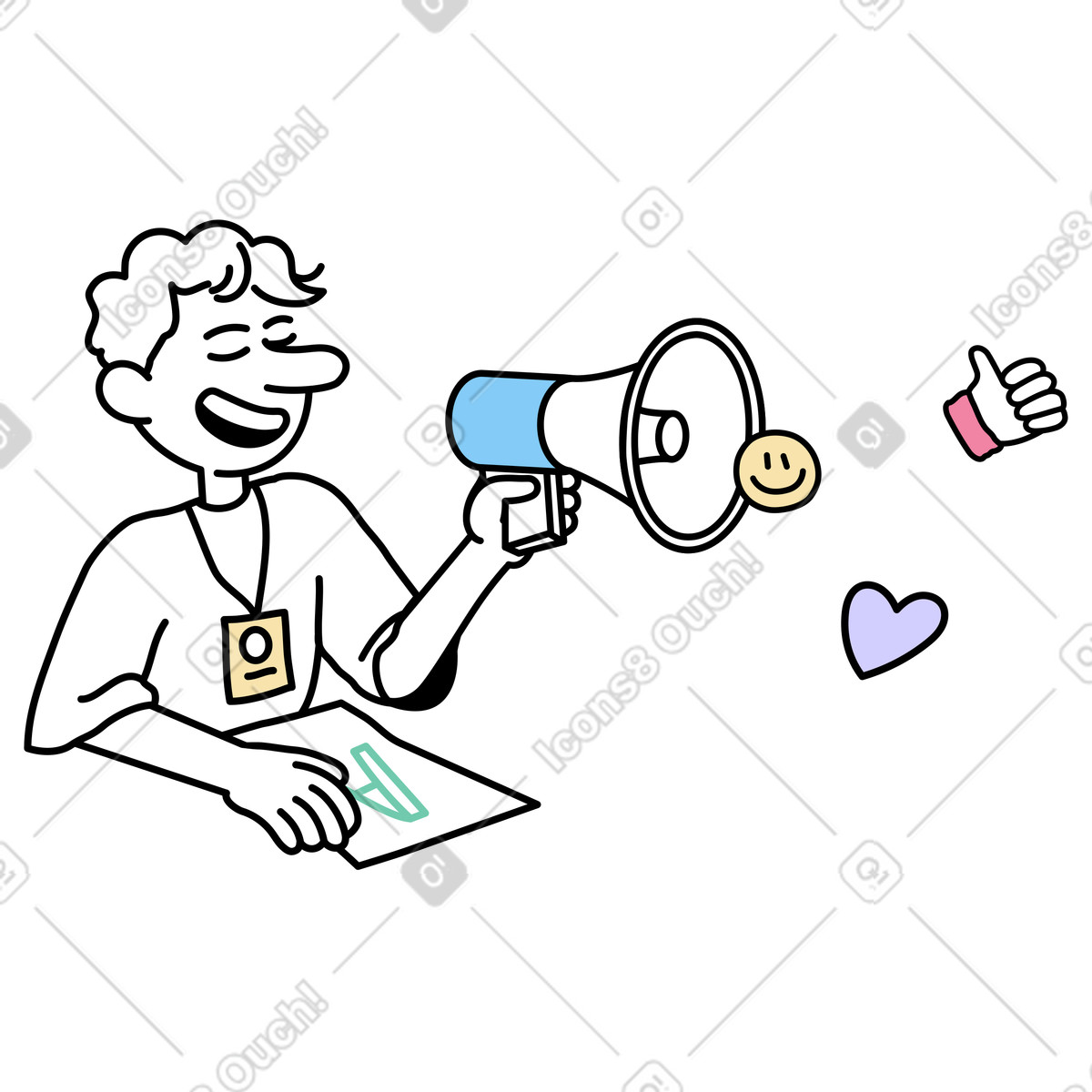 Un addetto al marketing che promuove prodotto illustrazione in stile Notes scarica in PNG, SVG