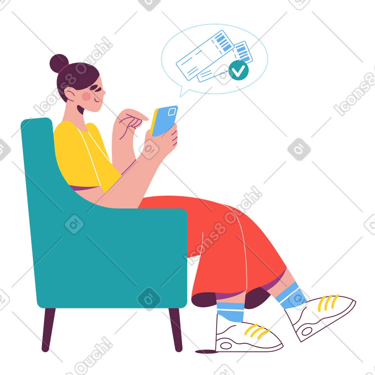 Иллюстрация User buying tickets using smartphone, Online ticket purchasing в стиле Sammy — скачать в форматах PNG, SVG
