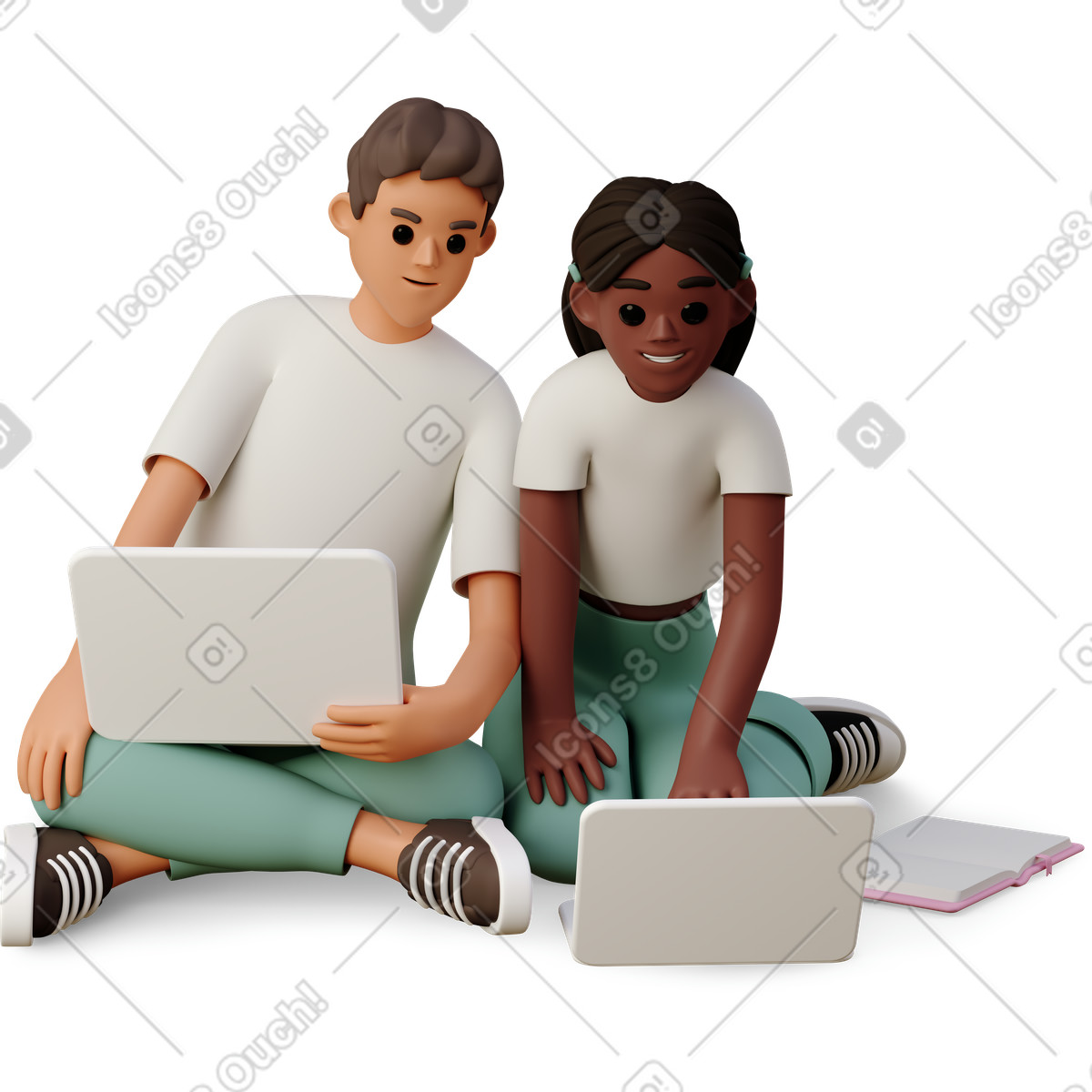 3D Casual life 스타일의 Young people working on computer 일러스트레이션 PNG, SVG 다운로드