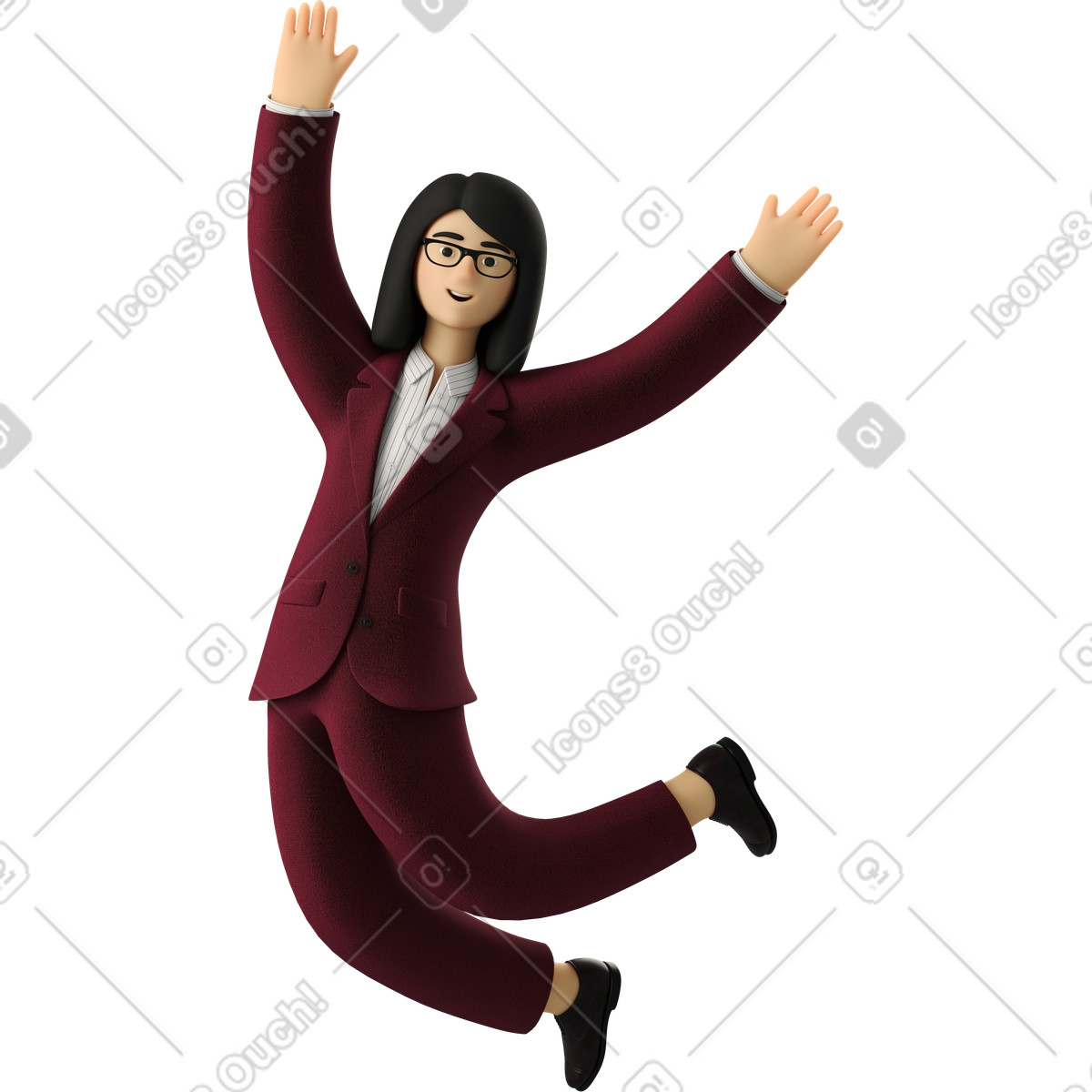 Businesswoman in red suit jumping illustration 3D Business style download PNG, SVG