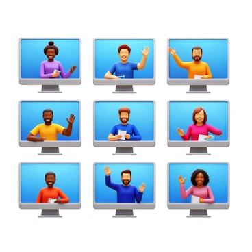 Employees in different locations participating in a virtual meeting on screens