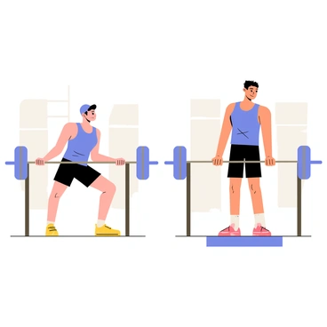 A side-by-side comparison illustration featuring two athletes performing inverted rows. On the left, a beginner athlete with a light build is shown grasping a horizontal bar with an underhand grip. They are positioned at a lower angle, their feet are on the ground, and their body is slightly bent. The right side depicts an advanced athlete with a muscular build, their feet elevated on a platform. This athlete grips the bar with an overhand grip, their body is straight and parallel to the ground, showcasing perfect form. The background includes a gym setting with lifting equipment and mirrors.
