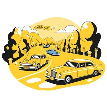 Classic cars participating in a vintage rally along a scenic route