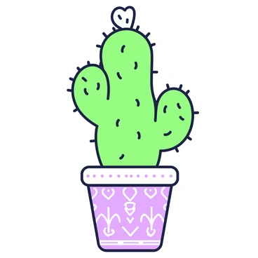 A cactus is positioned in a pot that features an abstract pattern. The cactus has various spines and a unique shape. The pot displays intricate designs that create a visual contrast with the cactus. The overall composition emphasizes the textures of the cactus and the details of the pot. The background is neutral, allowing the cactus and pot to stand out prominently.
