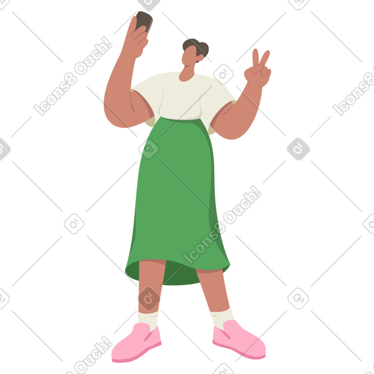 Giovane donna che mostra il segno v prendendo selfie illustrazione in stile Social scarica in PNG, SVG