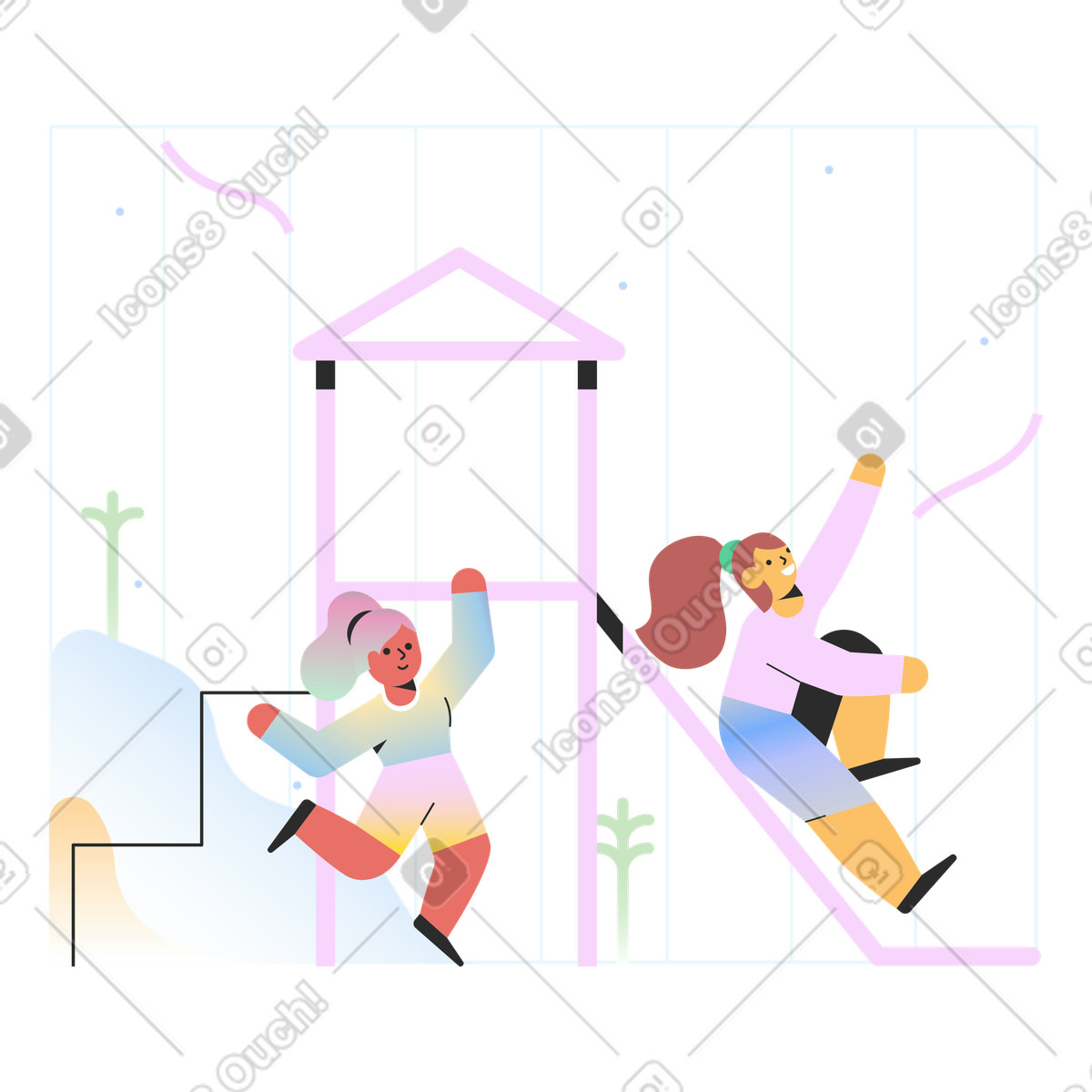 Kinder spielen auf dem spielplatz-Illustration im Marginalia-Stil als Download in PNG, SVG