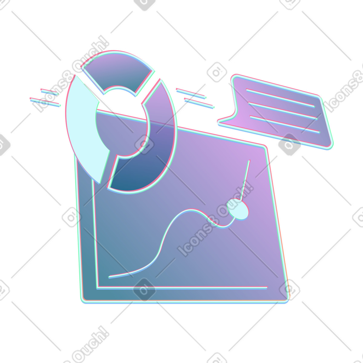 Graph, chart and text on screen illustration in Neon style download in PNG, SVG