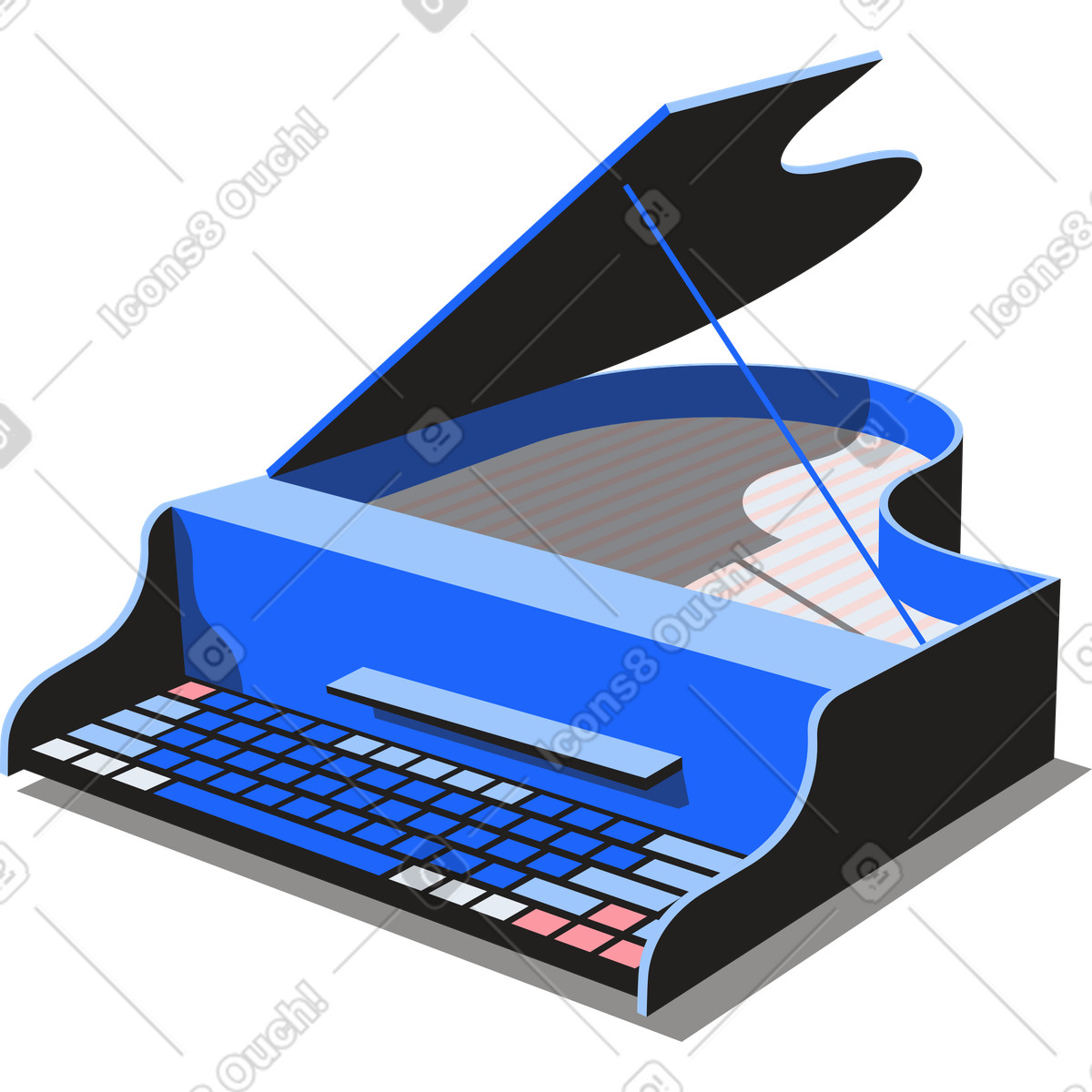 Grand piano with computer keyboard illustration in Editorial style download in PNG, SVG