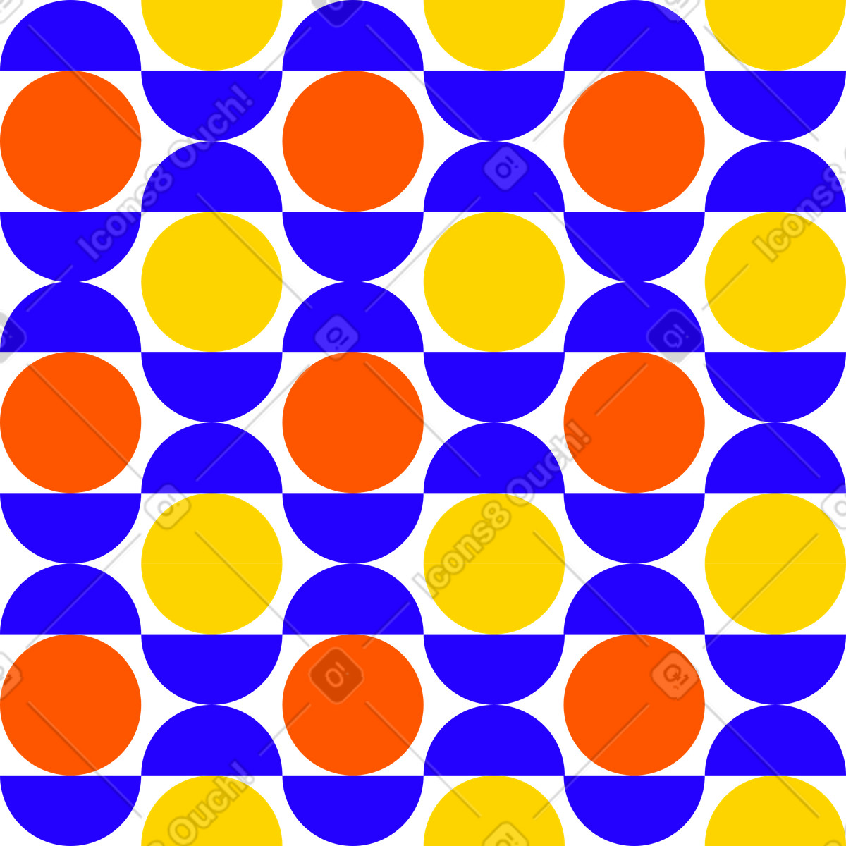 Yellow and orange circles with blue semicircle shapes, Seamless abstract pattern illustration in Framework style download in PNG, SVG