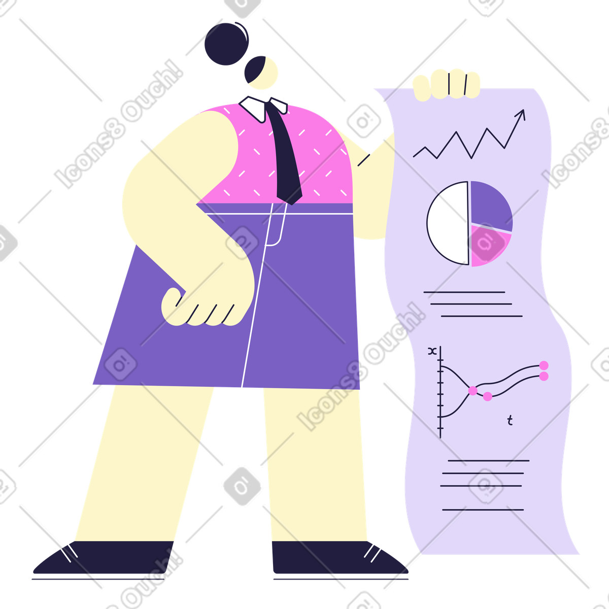 Ilustração de Mulher em pé com uma folha papel análise negócios no estilo Mellow para baixar PNG, SVG