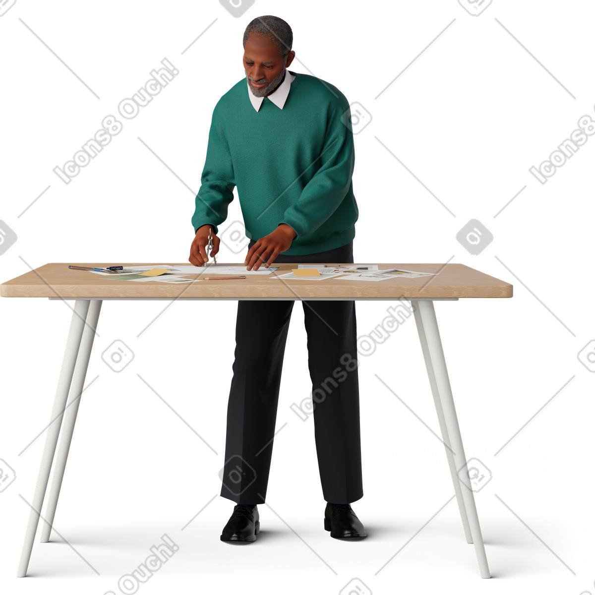 Ilustración Hombre, plano de medición, con, divisor en estilo 3D Hygge a descargar en PNG y SVG