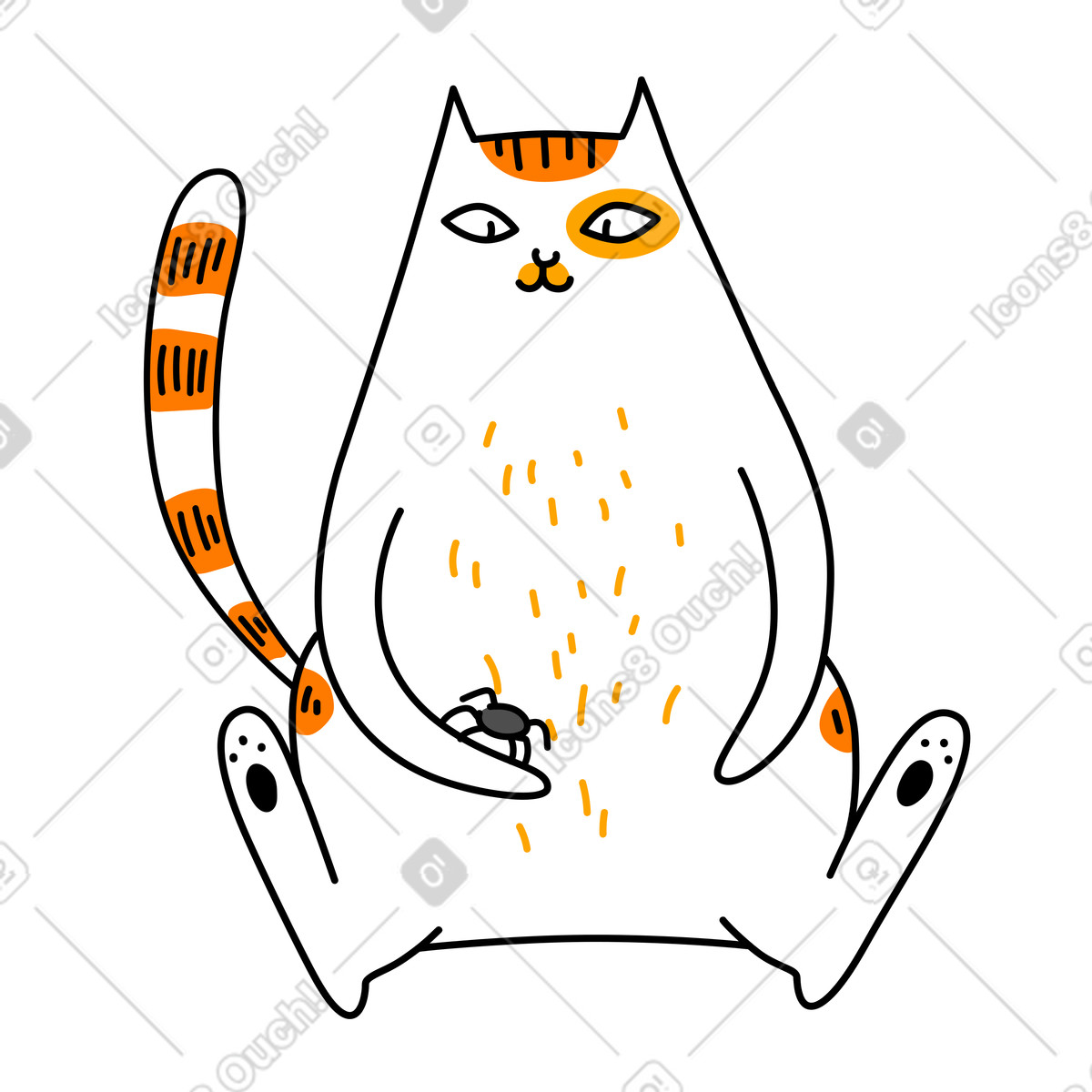 Purr スタイルの 座ってクモと遊ぶ猫 のイラストをPNG、SVG形式でダウンロード