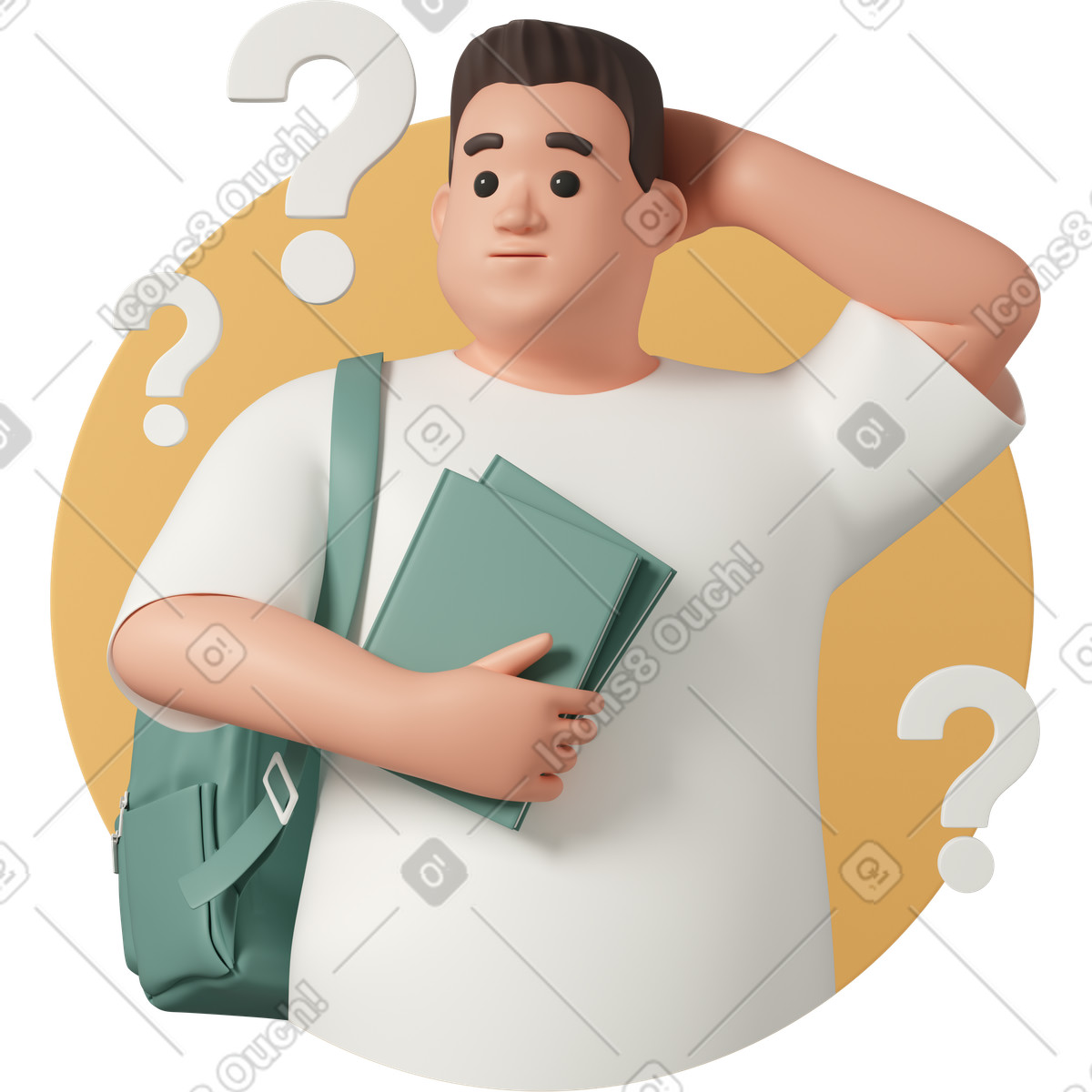 Confused male character illustration depicting a student clipart in PNG, SVG, GIF