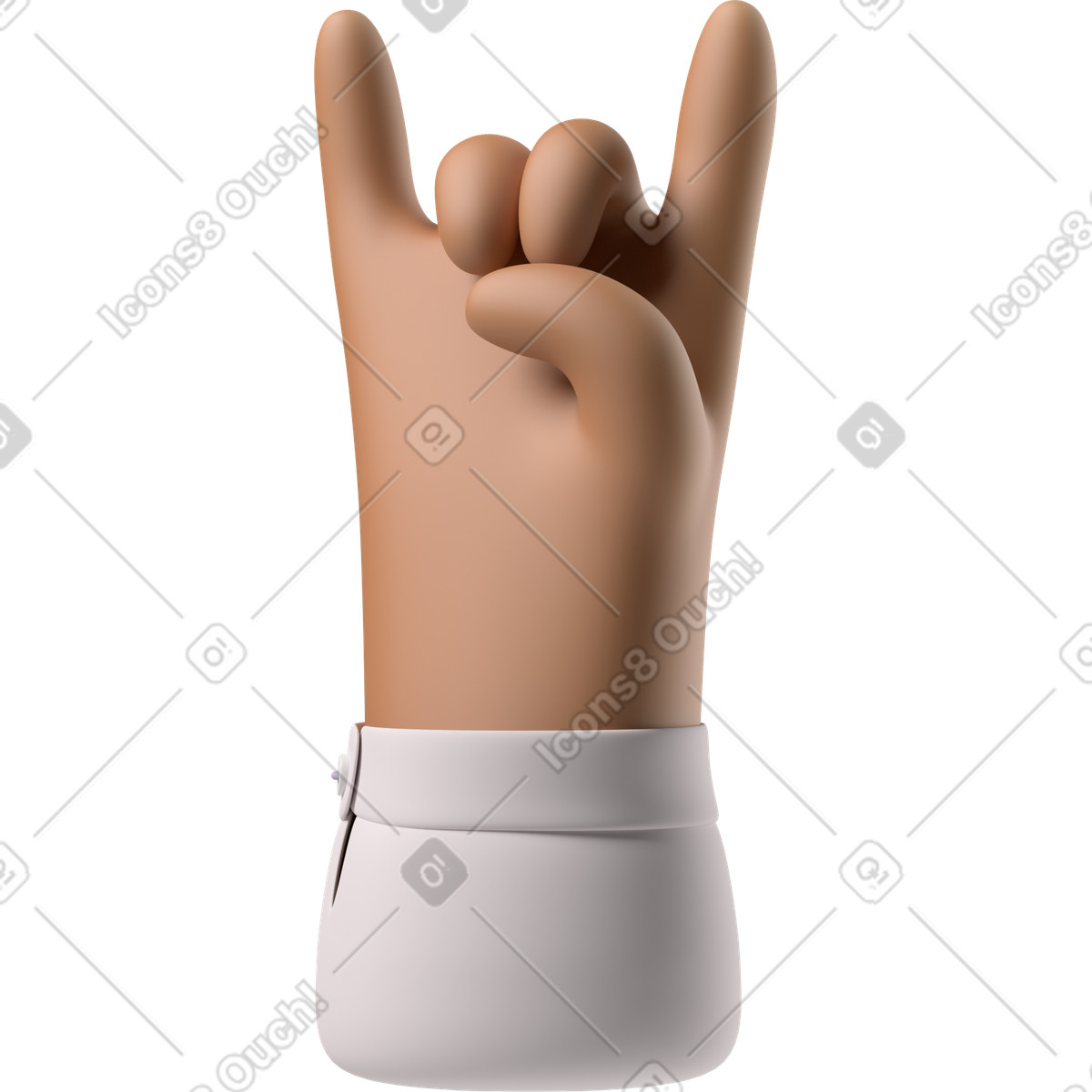 下载 3D Hands Fun&Wild 风格的 显示岩石标志的棕色皮肤手 插画，支持 PNG、SVG 格式