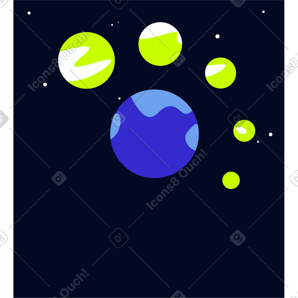 Background with six planets illustration in Space style download in PNG, SVG