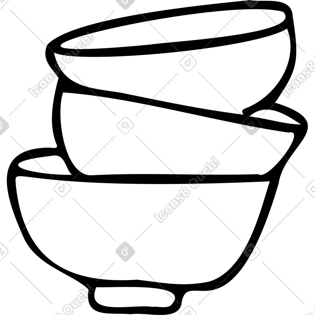 Drei übereinander gestapelte schüsseln-Illustration im Marks-Stil als Download in PNG, SVG
