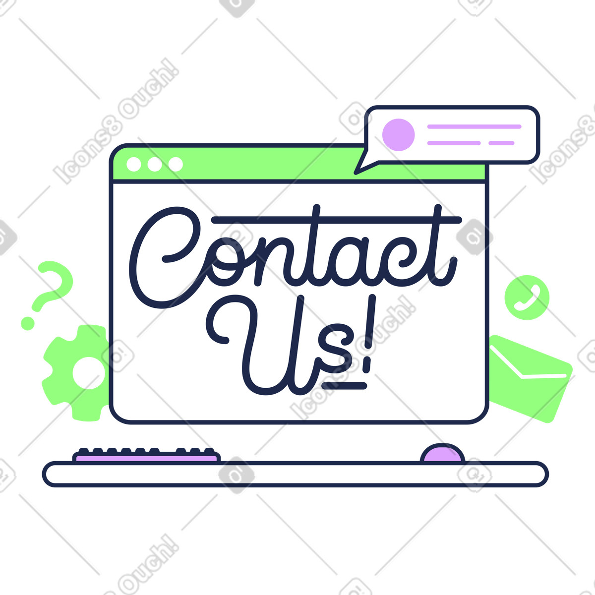 Outline 스타일의 Contact us window with chat bubble, Online inquiry or feedback form 일러스트레이션 PNG, SVG 다운로드