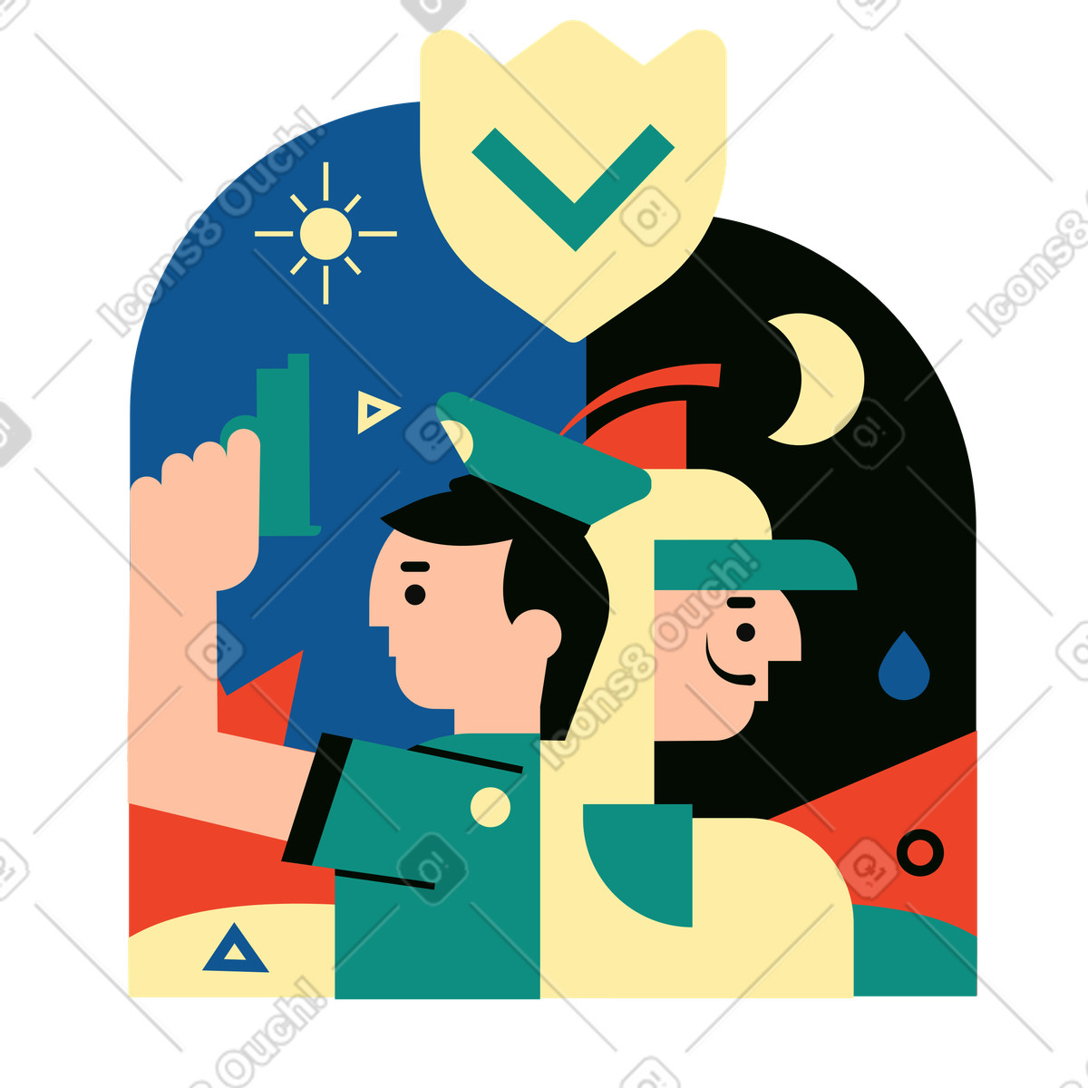 Illustration Protection de l'état avec la police et les pompiers dans le style Polar à télécharger aux formats PNG, SVG