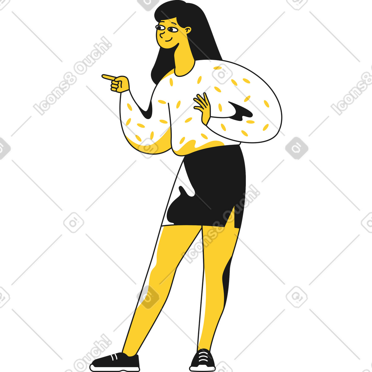 Mädchen, das mit dem finger zeigt-Illustration im Taxi-Stil als Download in PNG, SVG