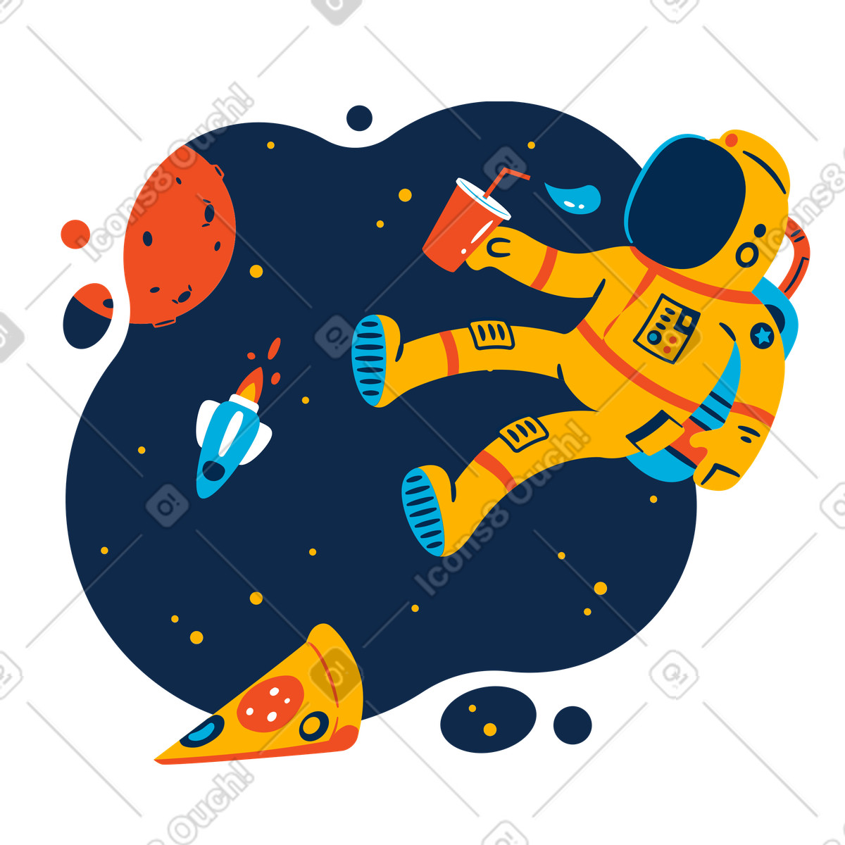 Ilustración Almuerzo en el espacio estilo Flame a descargar PNG y SVG