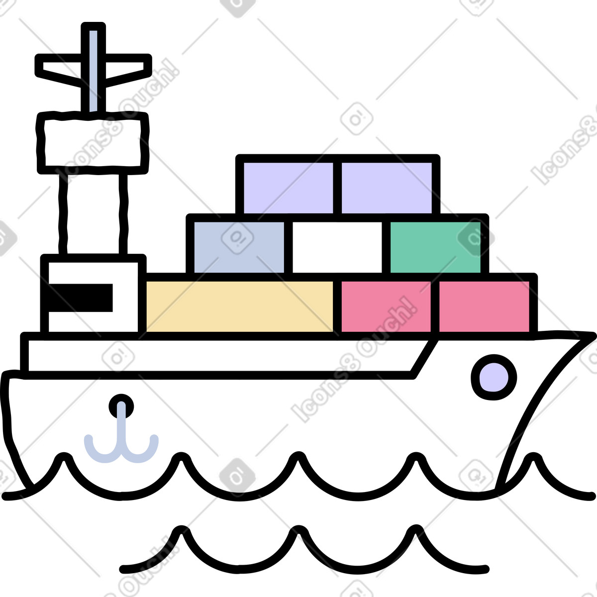 Kastenschiff-Illustration im Notes-Stil als Download in PNG, SVG