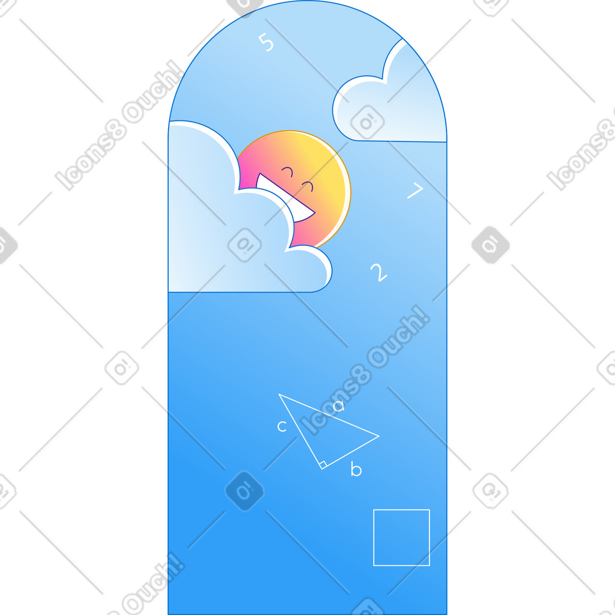 Ilustração de Fundo com nuvens e smiley em no estilo Rainbow para baixar em PNG, SVG