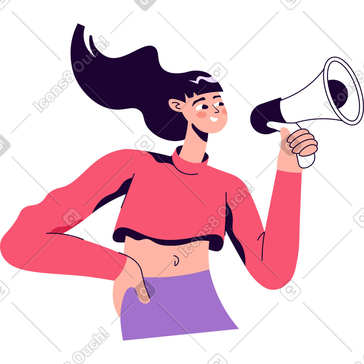 Martina スタイルの 拡声器に向かって叫ぶ女性 のイラストをPNG、SVG形式でダウンロード