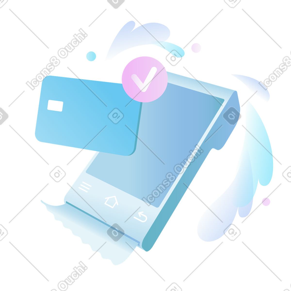 Contactless card reader with payment confirmation, Secure transaction process illustration in Airy style download in PNG, SVG